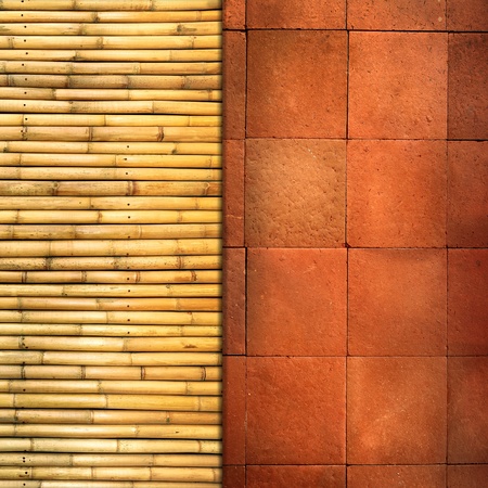 red brick and bamboo textureの写真素材