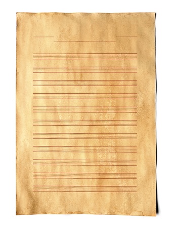 Vintage Music score paper on white background.の写真素材