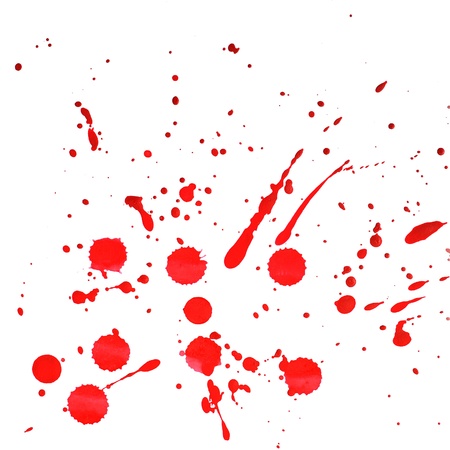 Splattered red watercolor stains on a white background