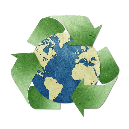 world recycled paper stick on white backgroundの写真素材