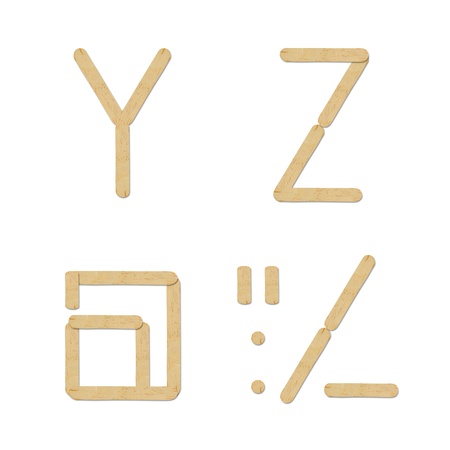 Alphabet and letter wood ice-cream stick isolated on white backgroundの写真素材