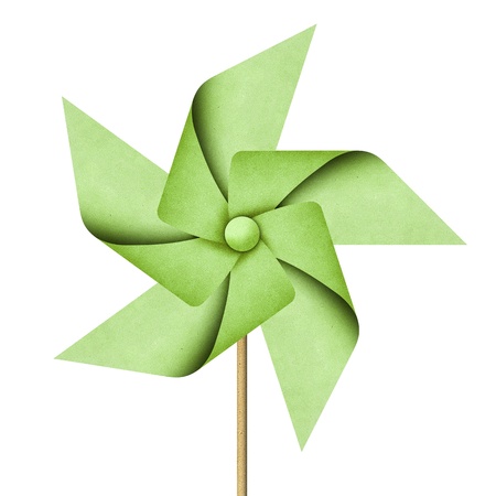 windmill recycled papercraft on white backgroundの写真素材