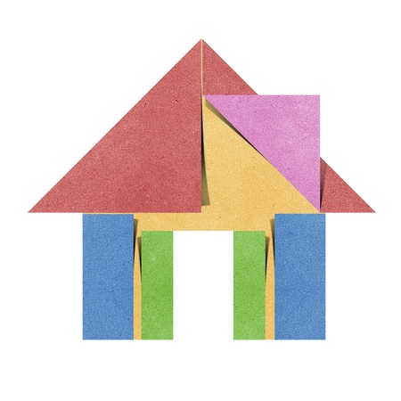 House origami recycled papercraft on white background