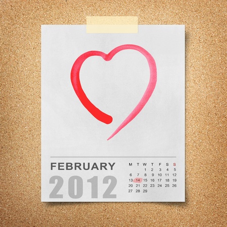 red watercolor heart on Calendar 2012 Note paper