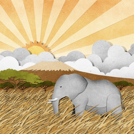 Elephant made from recycled paper backgroundの写真素材