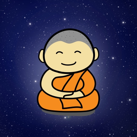 Buddhist Monk cartoon and Galaxy Backgroundの写真素材