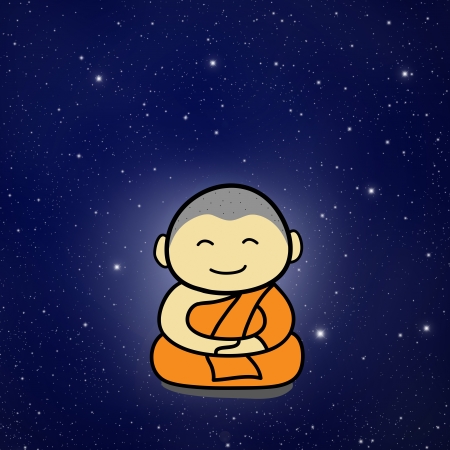 Buddhist Monk cartoon and Galaxy Backgroundの写真素材