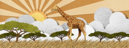 Giraffe made from recycled papercraft backgroundの写真素材