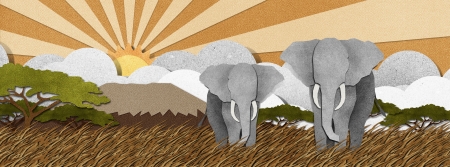 Elephant made from recycled paperpapercraft backgroundの写真素材