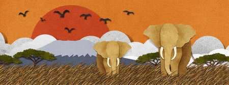 Elephant made from recycled paperpapercraft backgroundの写真素材