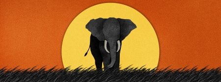 Elephant made from recycled paperpapercraft backgroundの写真素材