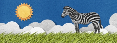 Zebra made from recycled papercraft backgroundの写真素材