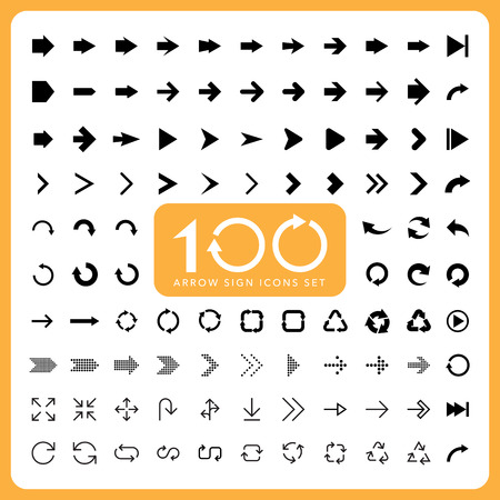 100 Basic arrow sign icons set.Illustrator.のイラスト素材
