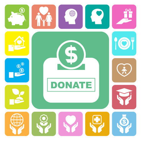 Charity and donation icons set. Illustration eps10のイラスト素材