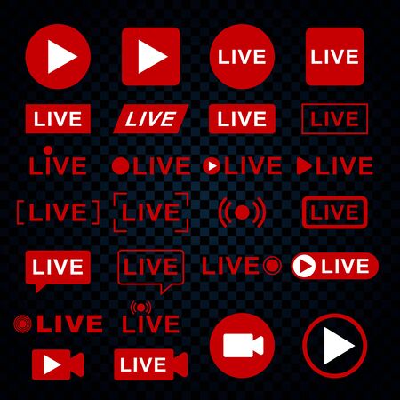 Live streaming icons. Broadcasting video news, tv stream screen banners. vectorのイラスト素材
