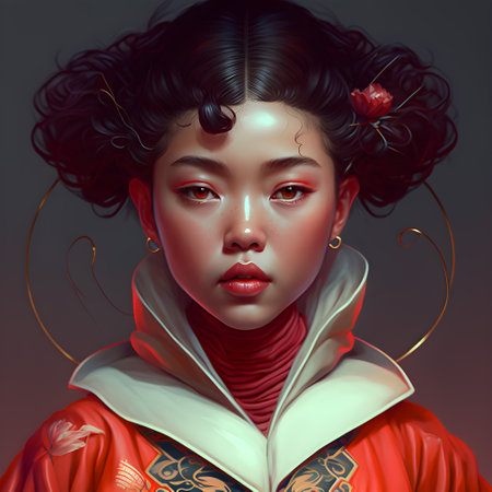Illustration of a portrait of an Asian girl  created as a generative artwork using AI.の素材