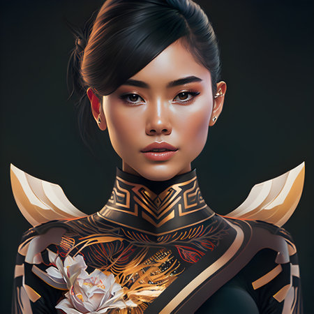 Illustration of a portrait of an Asian girl  created as a generative artwork using AI.の素材