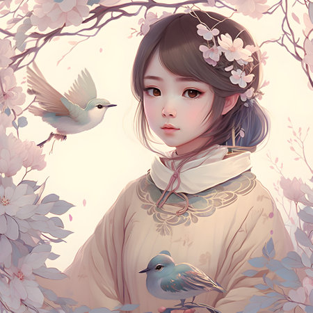 Illustration of a portrait of an Asian girl in a kimono, created as a generative artwork using AI.の素材