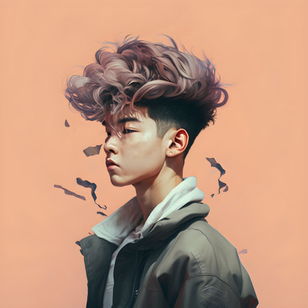 Illustration of a portrait of an Asian boy created as a generative artwork using AI.の素材