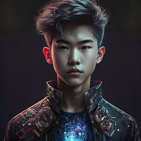 Illustration of a portrait of an Thai boy created as a generative artwork using AI.の素材