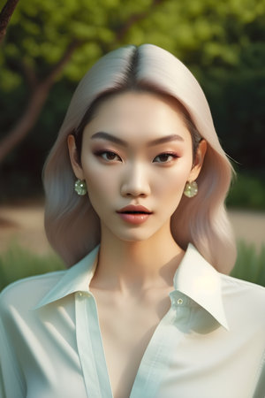 Illustration of a portrait of a Korean girl created as a generative artwork using AI.の素材