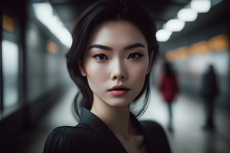 Illustration of a portrait of a Korean girl created as a generative artwork using AI.の素材