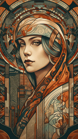 Illustration of a Russian woman and art deco, created as a generative artwork using AI.の素材