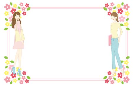Female student and flower frameのイラスト素材