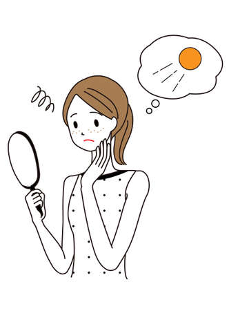 Illustration of a woman suffering from wrinkles and frecklesのイラスト素材