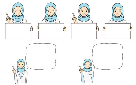 Illustration set of Muslim woman wearing hijabのイラスト素材