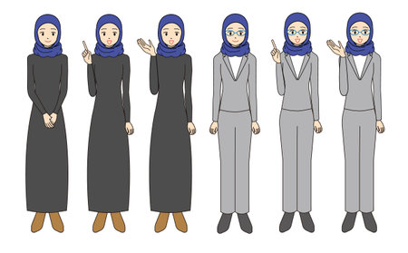 Illustration set of Muslim woman wearing hijabのイラスト素材