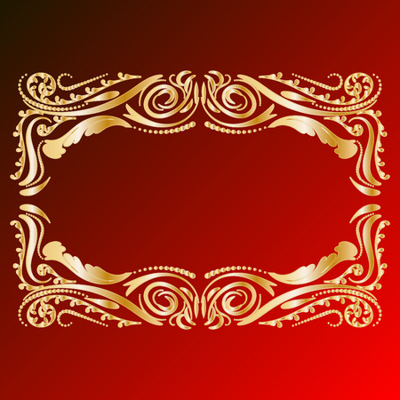 Vector decorative frame retro vector gold frame on red background. Premium design elementのイラスト素材