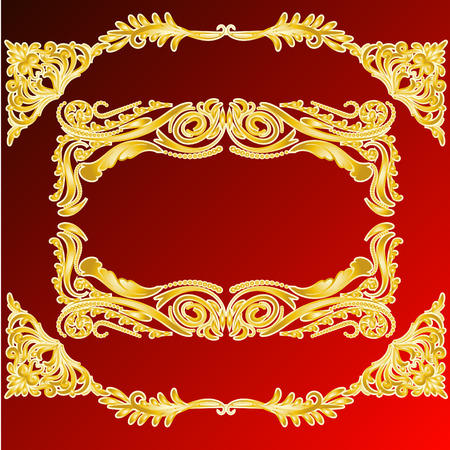 Vector decorative frame retro vector gold frame on red background. Premium design element
のイラスト素材