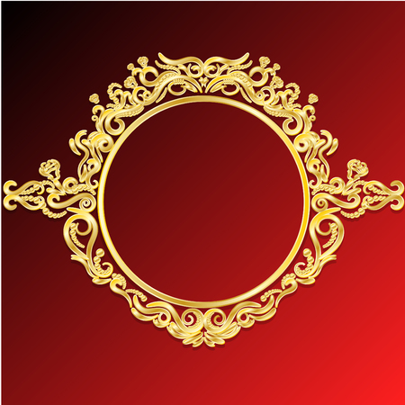 Vector decorative frame retro vector gold frame on red background. Premium design elementのイラスト素材