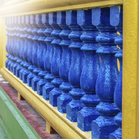 Blue balustrade in the Thai templeの写真素材
