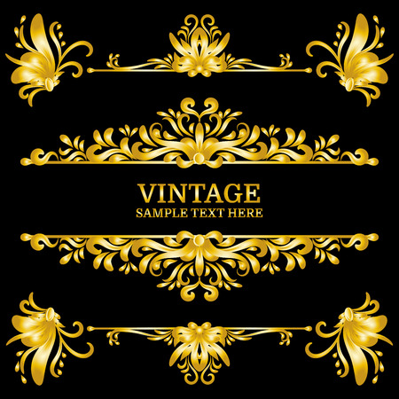 Color Gold Vintage Decorations Elements. Flourishes Calligraphic Ornaments and Frames. Retro Styleのイラスト素材