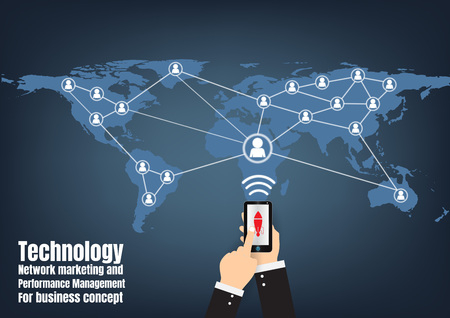 Technology Network marketing and performance Management for business conceptのイラスト素材