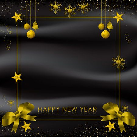 Gold and black background with Snowflake and ball for Christmas Holiday Season, Vector illustrationのイラスト素材
