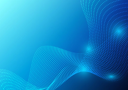 Blue color waves particle and geometric abstract background design. vector illustrationのイラスト素材