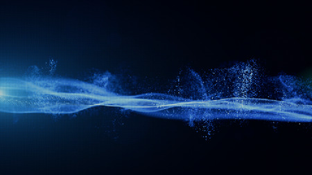Abstract Blue Color Digital Particles with Dust and Light Backgroundの写真素材