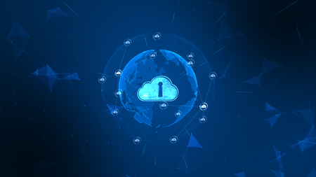 Secure global network. Digital cloud computing cyber security concept.の写真素材