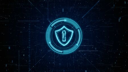 HUD and Shield Icon of Cyber Security, Digital Data Network Protection, Future Technology Network Concept.の写真素材