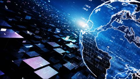Digital cyberspace geometric background with particles, Digital data network connections and cyber...