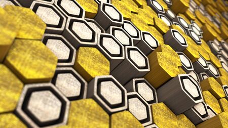 3D render Hexagon abstract geometric random waving background