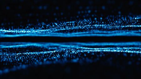 Digital particles wave flow blue color technology abstract background