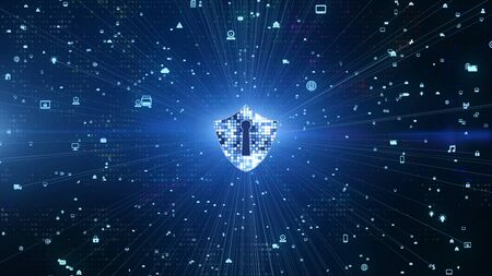 Shield Icon on Secure Global Network, Cyber security and information network protection, Future...