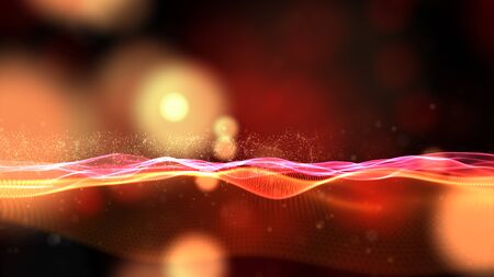 Digital particles wave flow with bokeh abstract background