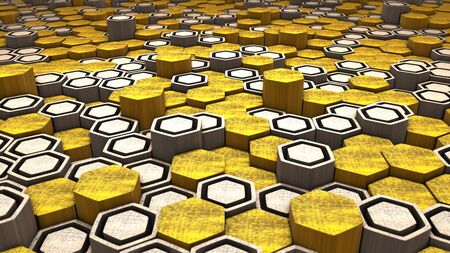 3D render Hexagon abstract geometric random waving backgroundの写真素材