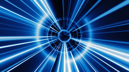 Abstract technology geometric tunnel. Futuristic digital blue color backgroundの写真素材