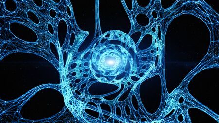 Blue abstract technology tunnel and Digital particle flow, Digital cyberspace background